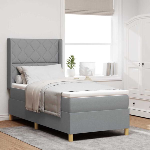 vidaXL Cama tipo Box Spring con colch&oacute;n Gris Claro 100 x 200 cm tela