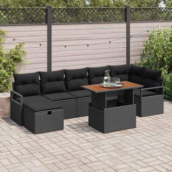 vidaXL Conjunto de sof&aacute;s de jard&iacute;n 8 pcs Negro rat&aacute;n sint&eacute;tico