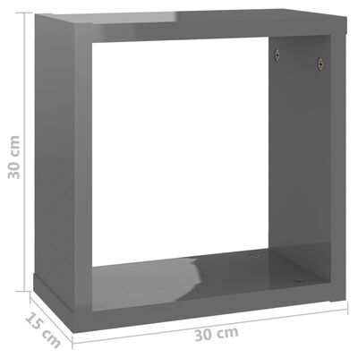 vidaXL Estantes cubo de pared 2 unidades gris brillo 30x15x30 cm