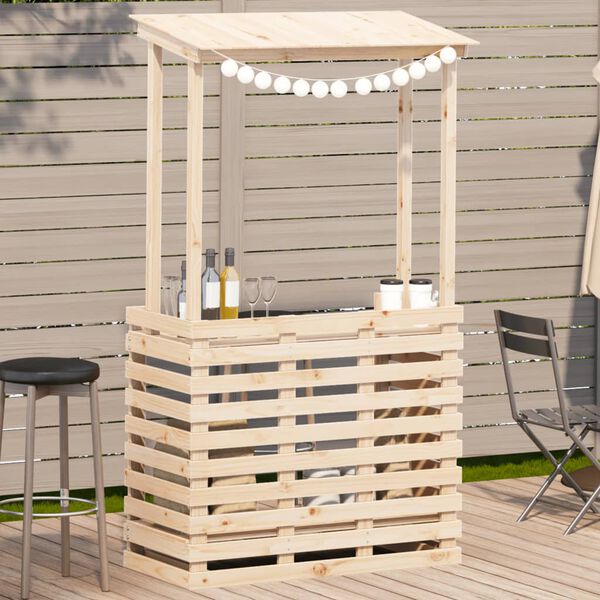 vidaXL Mesa de bar de jard&iacute;n con techo madera maciza 112,5x57x195,5 cm