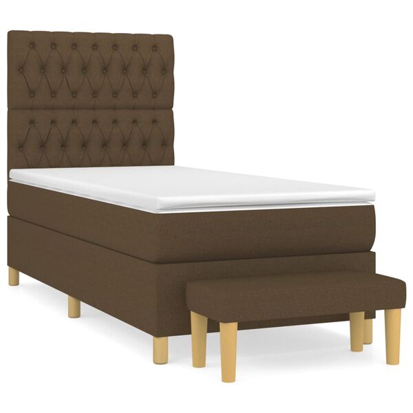 vidaXL Cama box spring con colch&oacute;n tela marr&oacute;n oscuro 100x200 cm