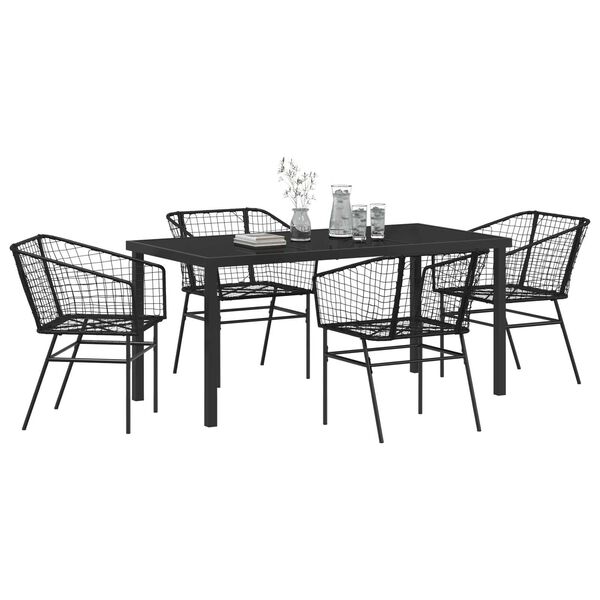 vidaXL Conjunto de Comedor de Jard&iacute;n 5 pcs Negro rat&aacute;n sint&eacute;tico