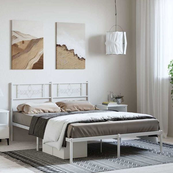 vidaXL Estructura cama sin colchón con cabecero metal blanco 135x190cm