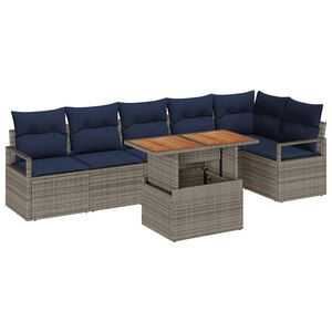 vidaXL Conjunto de Comedor de Jard&iacute;n con coj&iacute;n 7 pcs Gris y marino