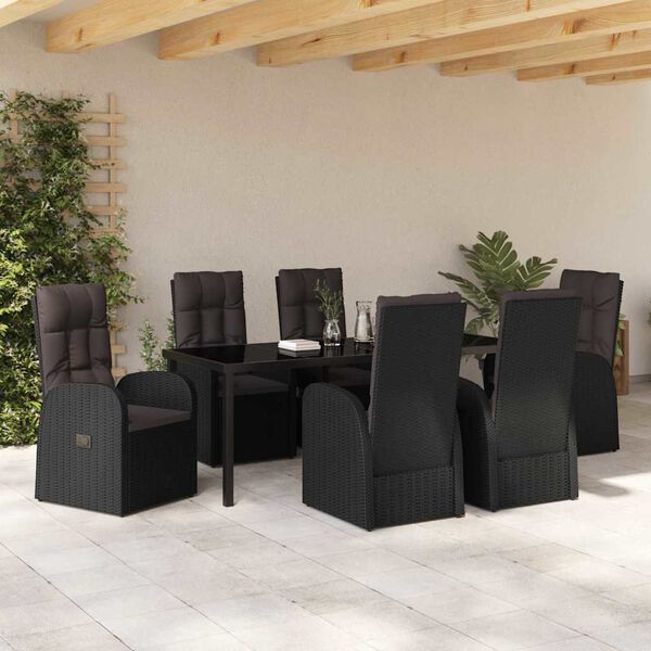 vidaXL Conjunto de Comedor de Jard&iacute;n 7 pcs Negro rat&aacute;n sint&eacute;tico