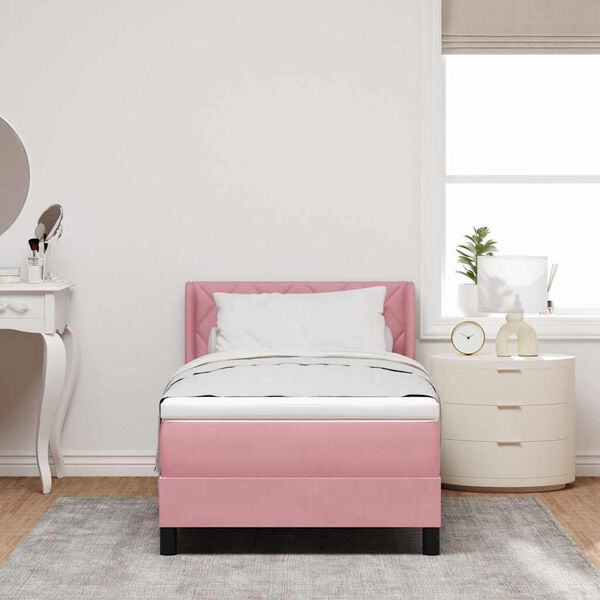 vidaXL Cama tipo Box Spring con colch&oacute;n Rosa 200 x 100 cm Terciopelo