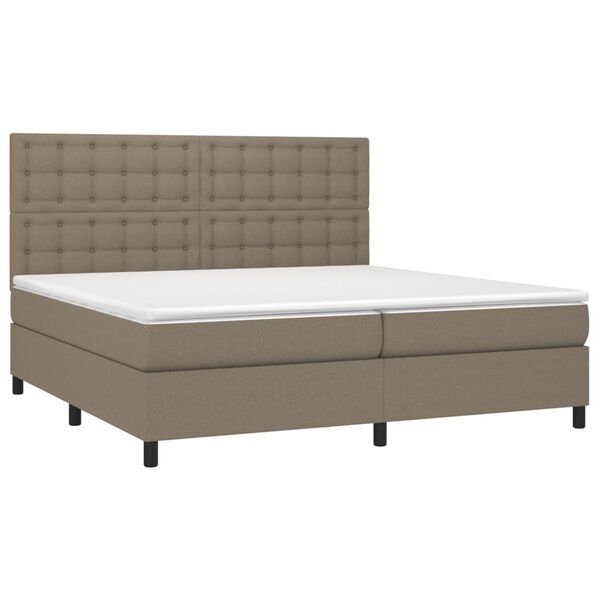 vidaXL Cama box spring colch&oacute;n y luces LED tela gris taupe 200x200 cm