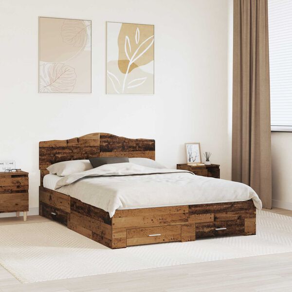 vidaXL Estructura de cama con cabecera Madera vieja 140 x 190 cm