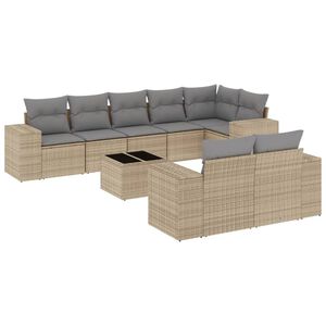 vidaXL Set de sof&aacute;s de jard&iacute;n 9 pzas con cojines rat&aacute;n sint&eacute;tico beige