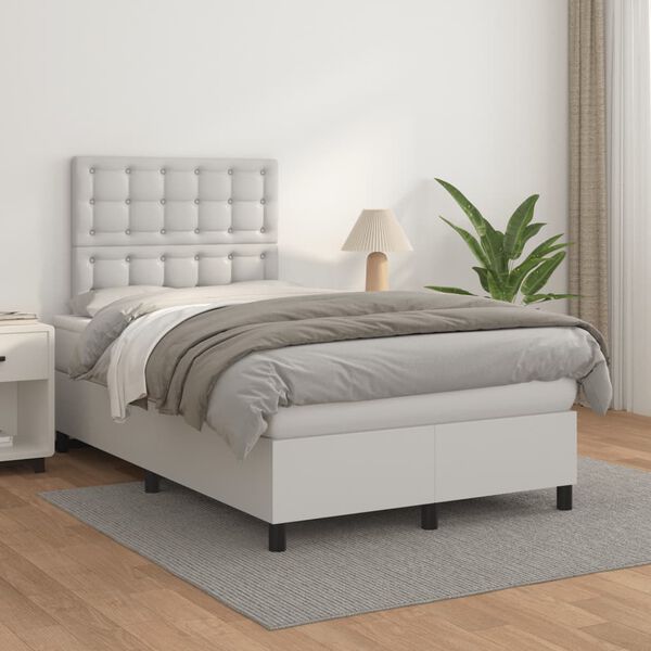 vidaXL Cama box spring con colch&oacute;n cuero sint&eacute;tico blanco 120x200 cm