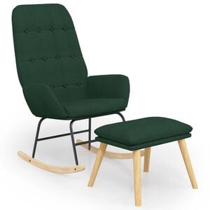 vidaXL Sill&oacute;n mecedora con taburete tela verde oscuro