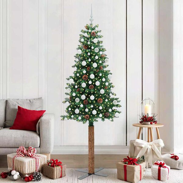 vidaXL Árbol de Navidad Delgado con 300 LED con soporte Verde 210 cm