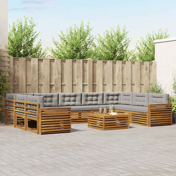 vidaXL Conjunto de sof&aacute;s de exterior 10 pcs Gris Natural y Claro