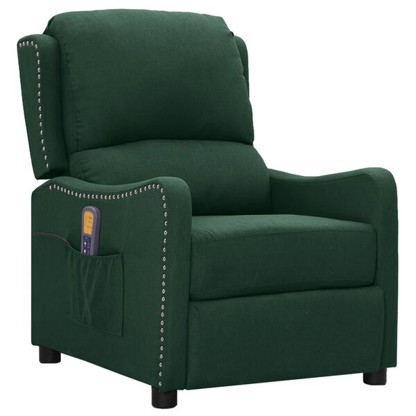 vidaXL Sill&oacute;n de masaje de tela verde oscuro