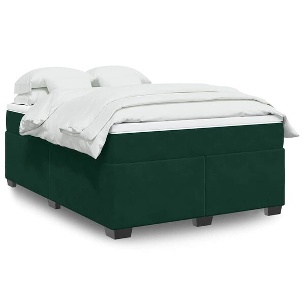 vidaXL Cama box spring con colch&oacute;n terciopelo verde oscuro 140x190 cm
