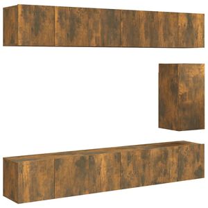 vidaXL Set de muebles de TV 7 pzas madera contrachapada roble ahumado