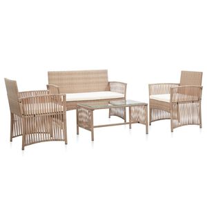 vidaXL Set muebles de jard&iacute;n 4 piezas y cojines rat&aacute;n sint&eacute;tico beige