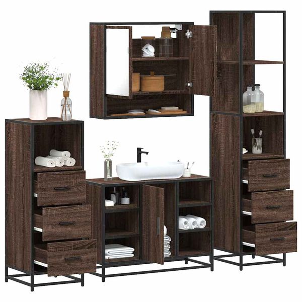 vidaXL Set de muebles baño 4 pzas madera contrachapada roble marrón