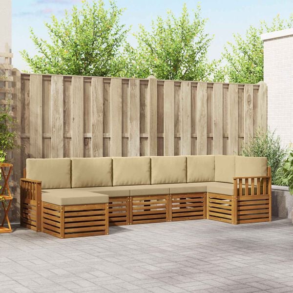 vidaXL Juegos de sof&aacute;s 7 pcs Natural y Beige Madera de Acacia S&oacute;lida