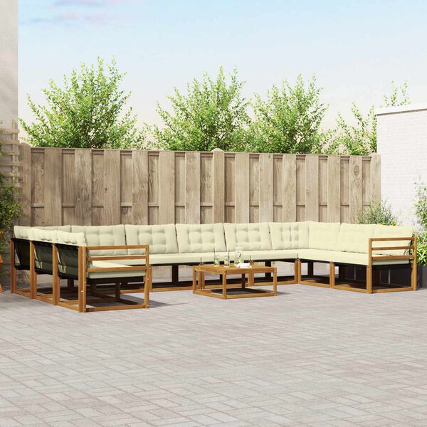 vidaXL Conjunto de sof&aacute;s de exterior con coj&iacute;n 11 pcs Natural y Crema