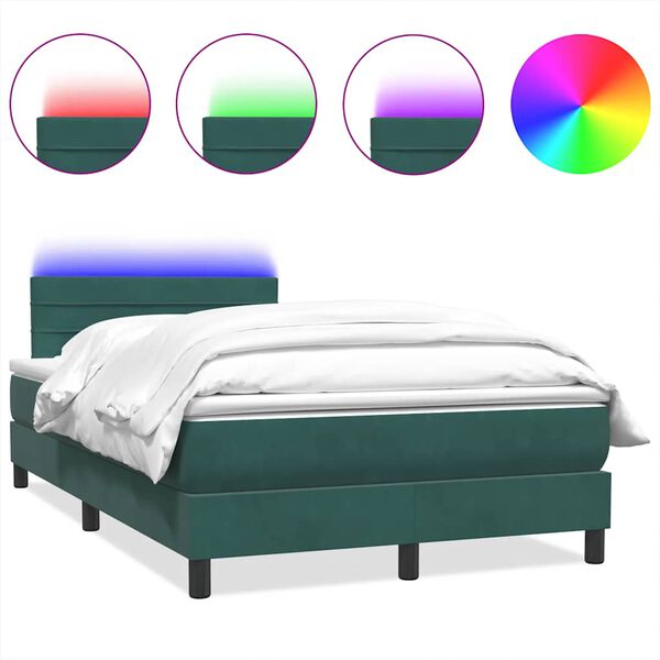 vidaXL Cama box spring con colch&oacute;n y LED terciopelo verde oscuro 120x210 cm