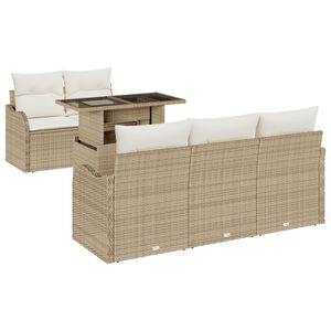 vidaXL Conjunto de sof&aacute; de jard&iacute;n 6 pcs Beige Rattan de Poli&eacute;ster