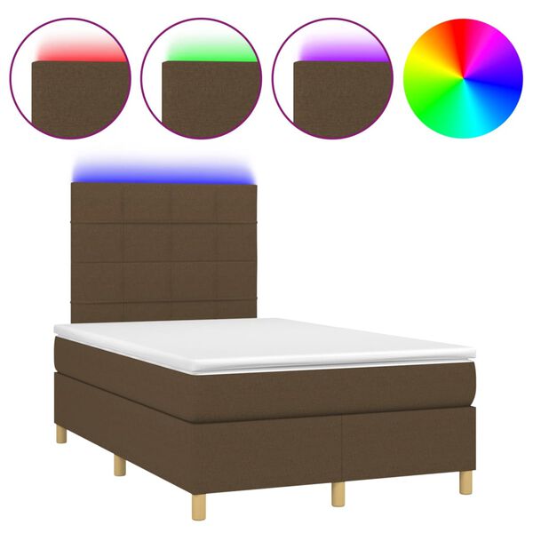 vidaXL Cama box spring con colch&oacute;n y LED tela marr&oacute;n oscuro 120x200 cm