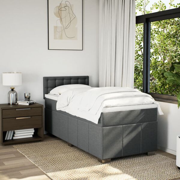 vidaXL Cama box spring con colch&oacute;n tela gris oscuro 100x200 cm