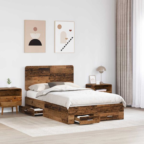 vidaXL Estructura de cama con cabecera Madera vieja 120 x 190 cm