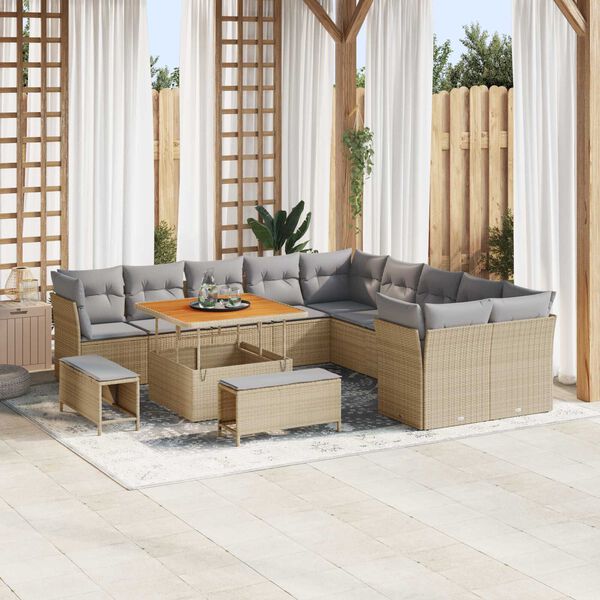 vidaXL Conjunto de sof&aacute;s de jard&iacute;n 13 pcs Beige rat&aacute;n sint&eacute;tico