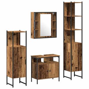 vidaXL Juego de muebles de ba&ntilde;o con estante 4 pcs Madera envejecida