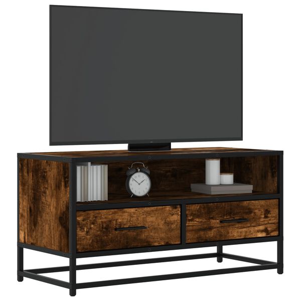 vidaXL Mueble TV metal y madera ingenier&iacute;a roble humo 80x34,5x40 cm