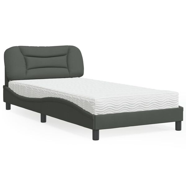 vidaXL Cama con colchón Hvar tela gris oscuro 100x200 cm