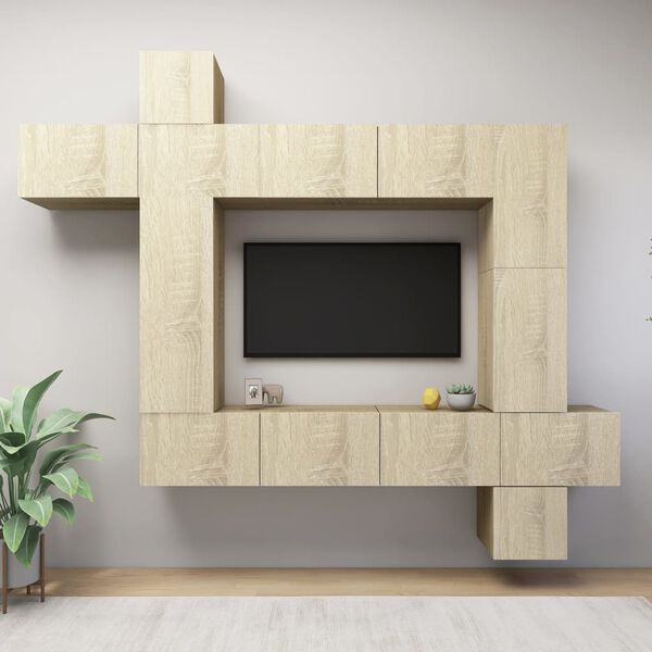 vidaXL Set muebles de salón TV 9 piezas madera ingeniería roble Sonoma