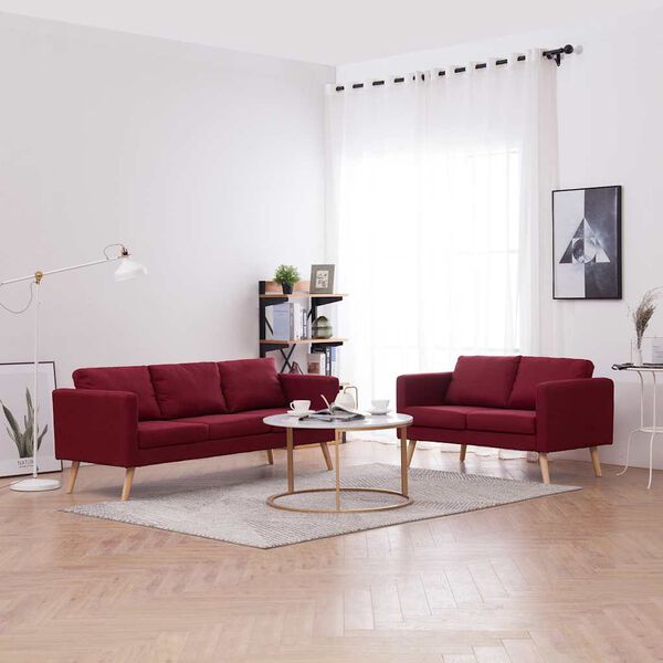 vidaXL Conjunto de sofás 2 piezas tela color vino tinto