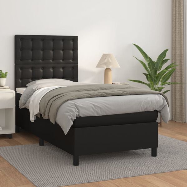 vidaXL Cama box spring con colchón cuero sintético negro 100x200 cm