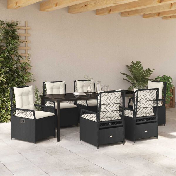 vidaXL Conjunto de Comedor de Jard&iacute;n 7 pcs Negro rat&aacute;n sint&eacute;tico