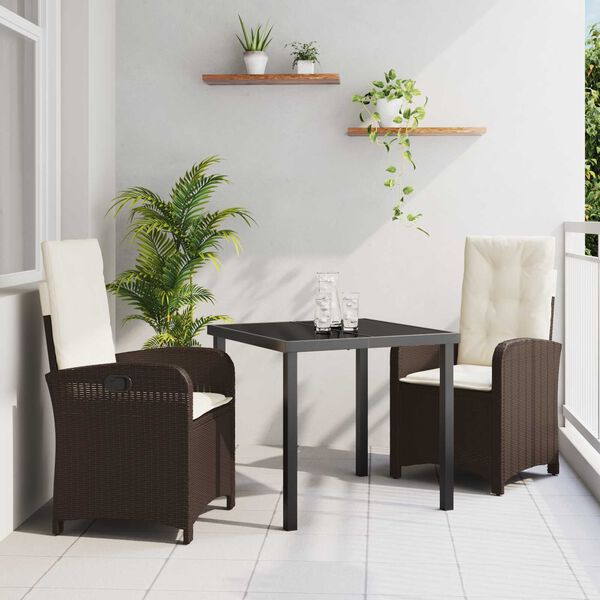 vidaXL Conjunto de Comedor de Jard&iacute;n 3 pcs Marr&oacute;n rat&aacute;n sint&eacute;tico