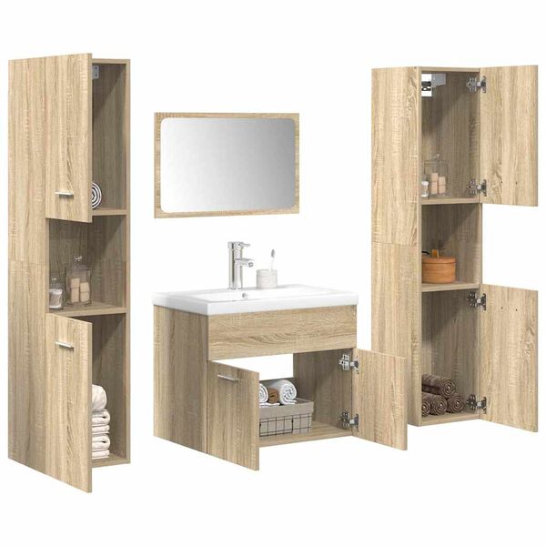 vidaXL Juego de muebles de ba&ntilde;o 5 pzas madera ingenier&iacute;a roble Sonoma