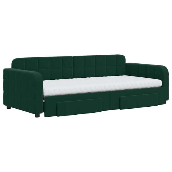 vidaXL Sof&aacute; cama nido con cajones terciopelo verde oscuro 90x200 cm