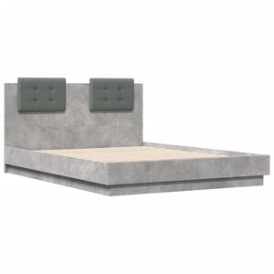 vidaXL Cama con cabecero madera de ingenier&iacute;a gris hormig&oacute;n 135x190 cm
