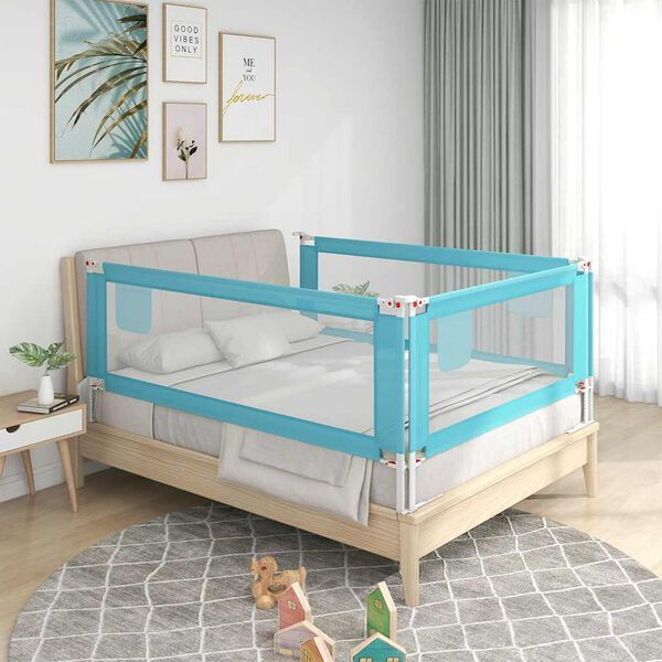 vidaXL Barandilla de seguridad cama de ni&ntilde;o azul tela 200x25 cm