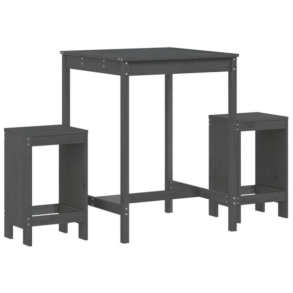 vidaXL Set de mesa y taburetes altos jardín 3 piezas madera pino gris