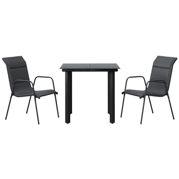 vidaXL Juego de comedor para jardín 3 piezas acero y textilene negro