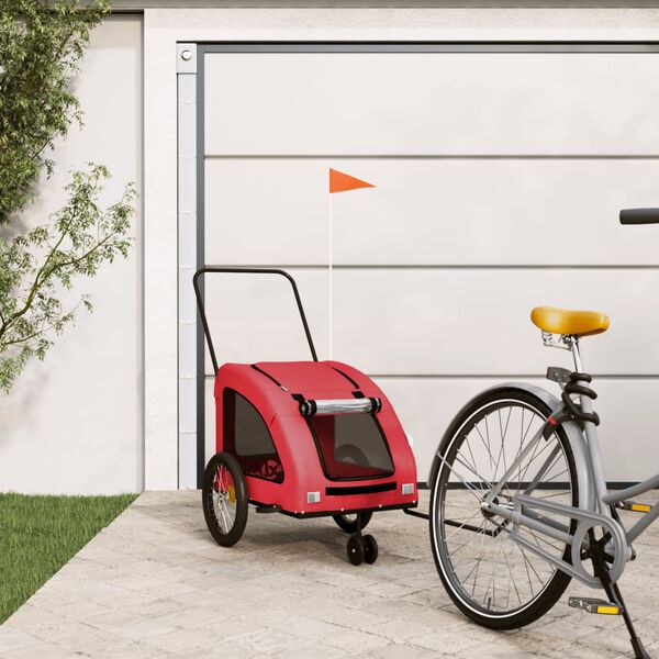vidaXL Remolque de bicicleta mascotas hierro tela Oxford rojo