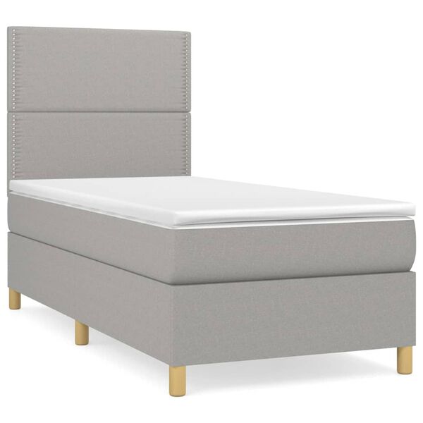 vidaXL Cama box spring con colch&oacute;n tela gris claro 100x200 cm