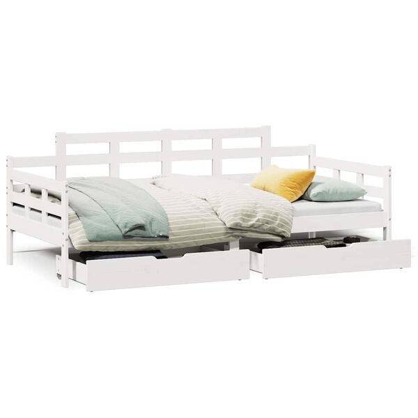 vidaXL Sof&aacute; cama con cajones madera maciza de pino blanca 90x190 cm