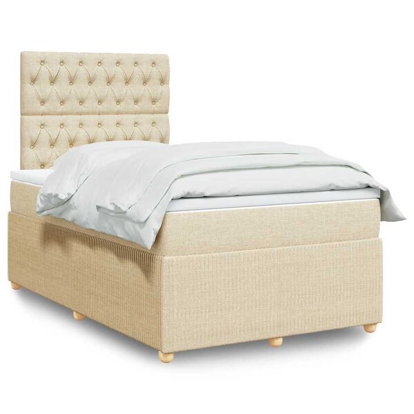vidaXL Cama box spring con colch&oacute;n tela color crema 120x190 cm