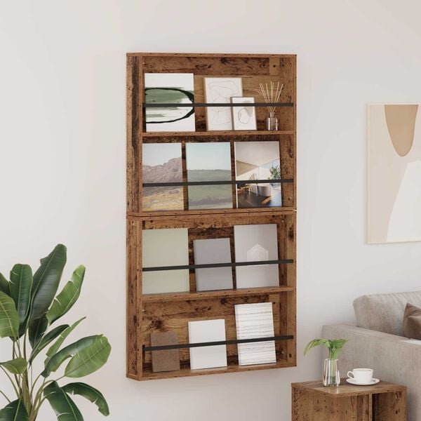 vidaXL Estante de revistas 2 pcs Madera vieja 80 x 12 x 70 cm
