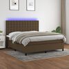 vidaXL Cama box spring colch&oacute;n luces LED tela marr&oacute;n oscuro 180x200cm